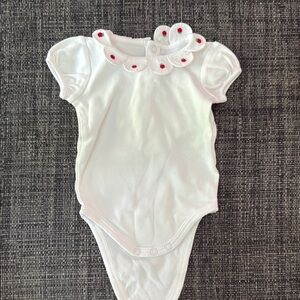 White Jacadi Baby Onesie with berry Accents
